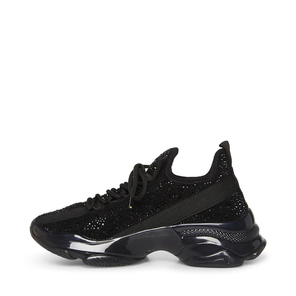 Women's Black Maxima Rhinestone-Trim Trainer Sneakers 9.5